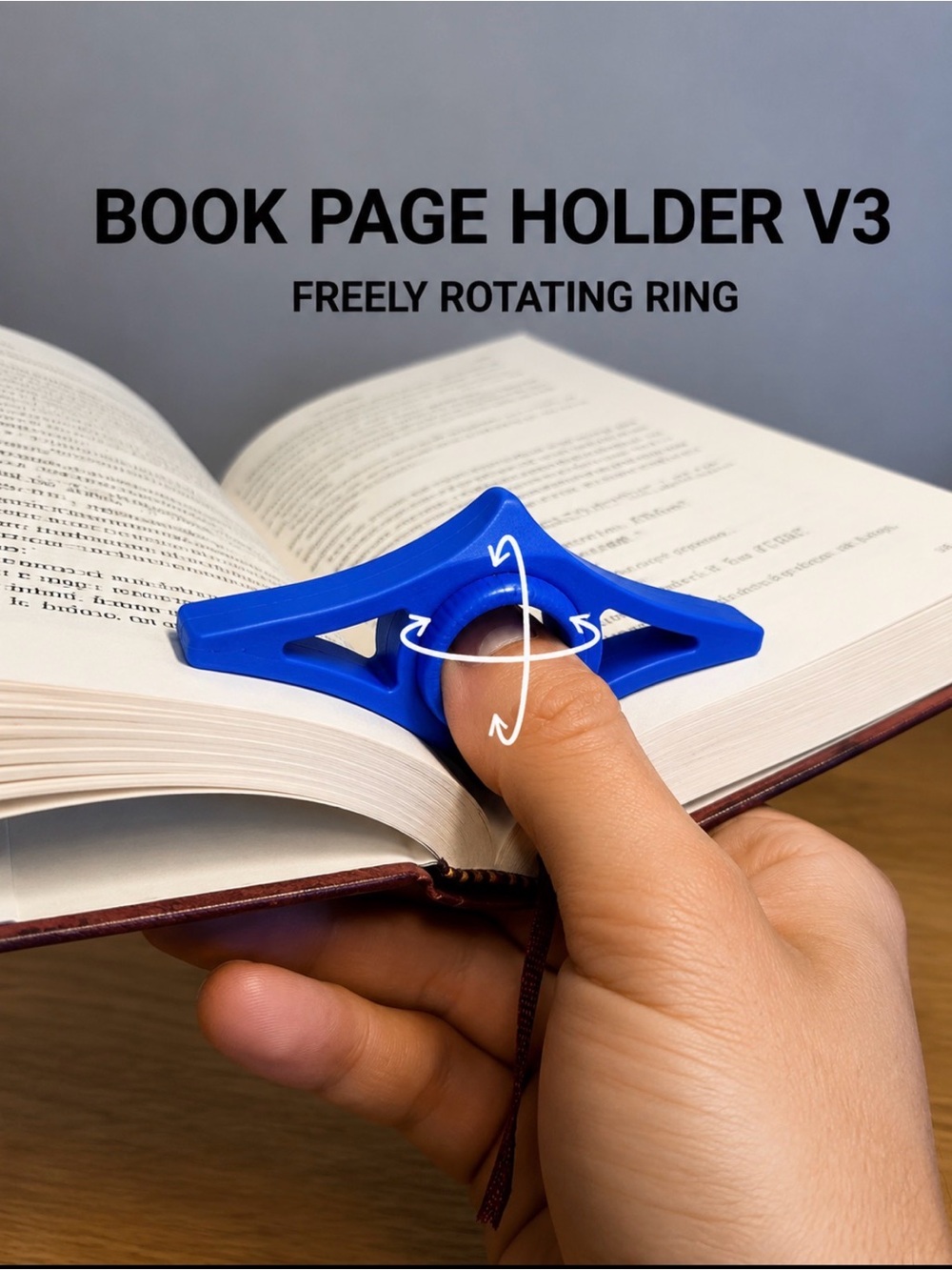 Book Page Holder V3 - Blue Rotating Finger Ring Bookmark